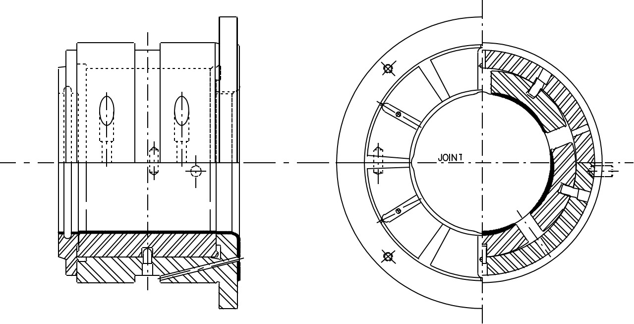 Line-contact tilting pad journal bearing with thrust bearing