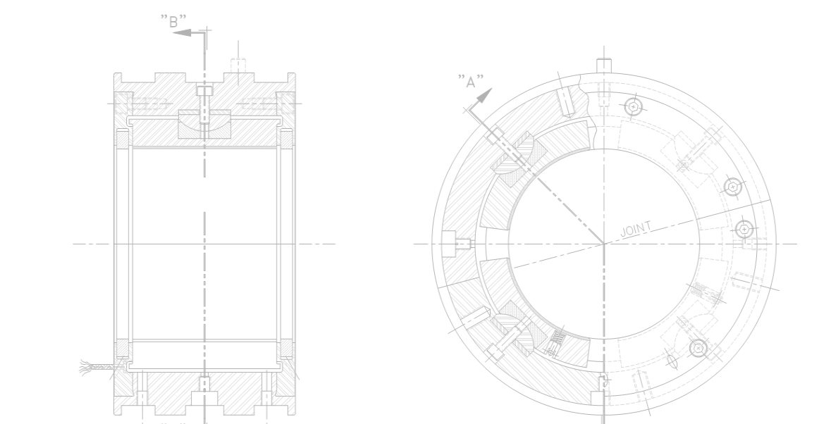 Ball and socket tilt pad journal bearing drawing